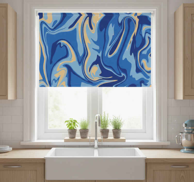 Küchenfenster rollo in blau-goldenem marmor - TenStickers
