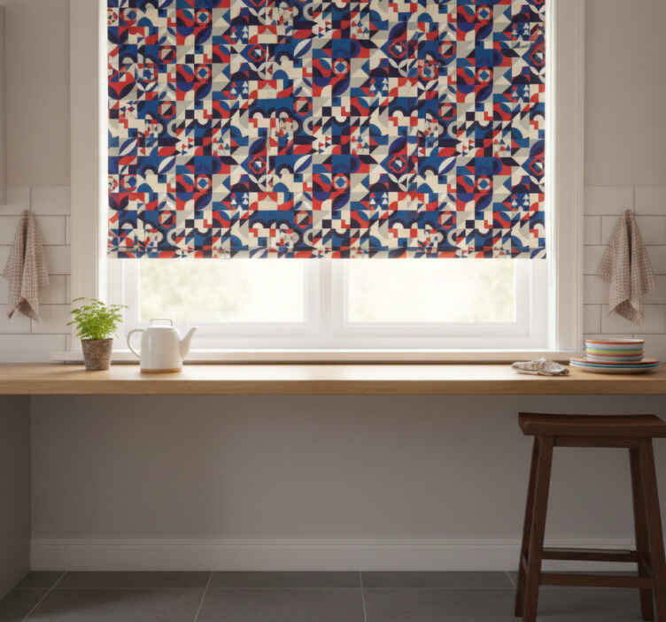 Persiana enrollable para cocina patrón mosaico rojo y azul - TenVinilo