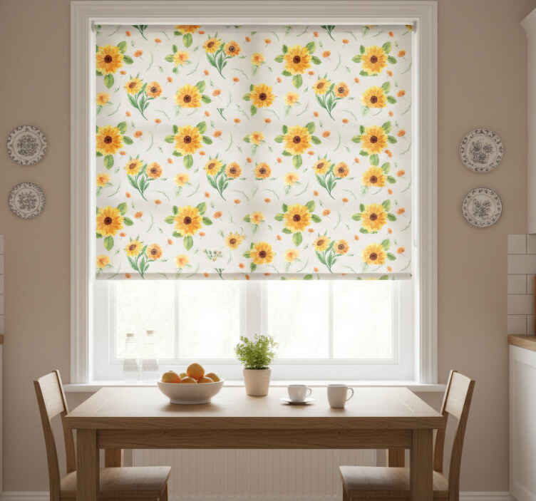 Store enrouleur cuisine motif fleurs aquarelle tournesol - TenStickers