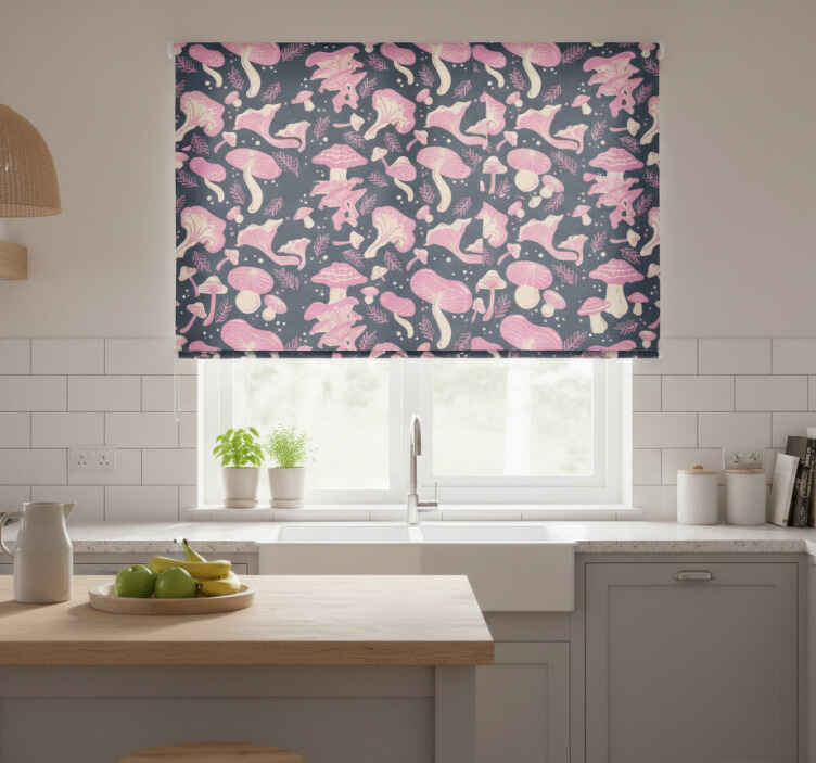 Store enrouleur cuisine motif champignons roses - TenStickers