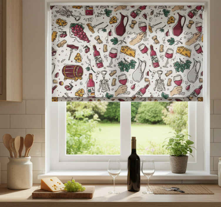 Store enrouleur cuisine motif vintage raisins vin fromage - TenStickers