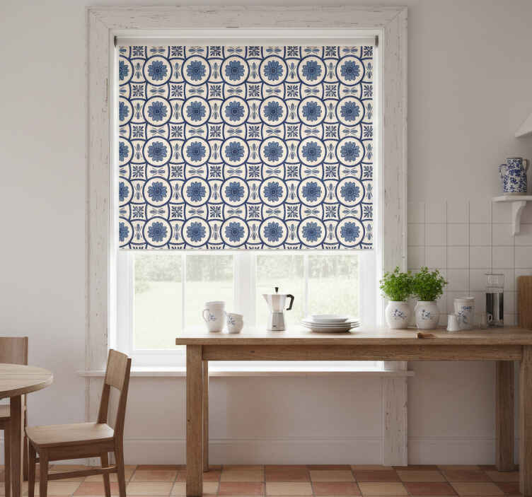 Persiana enrollable para cocina azulejo portugués flor azul - TenVinilo