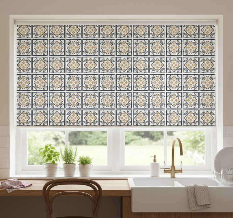 Persiana enrollable para cocina azulejo beige y negro - TenVinilo