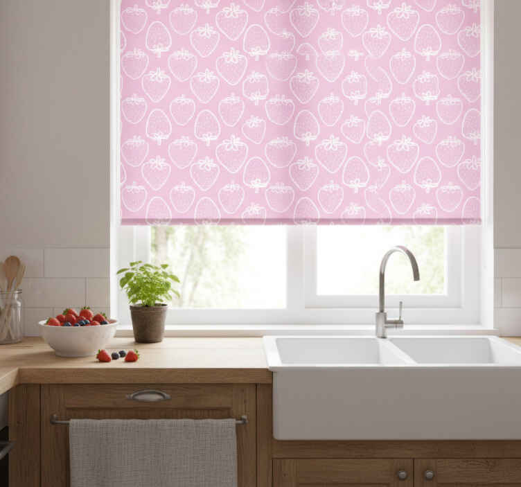Küchenfenster rollo mit nahtlosem pinken erdbeerdesign - TenStickers