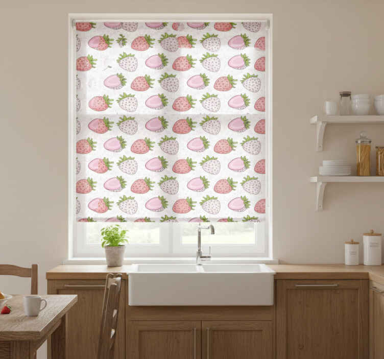 Küchenfenster rollo mit nahtlosen pinken und roten erdbeeren - TenStickers