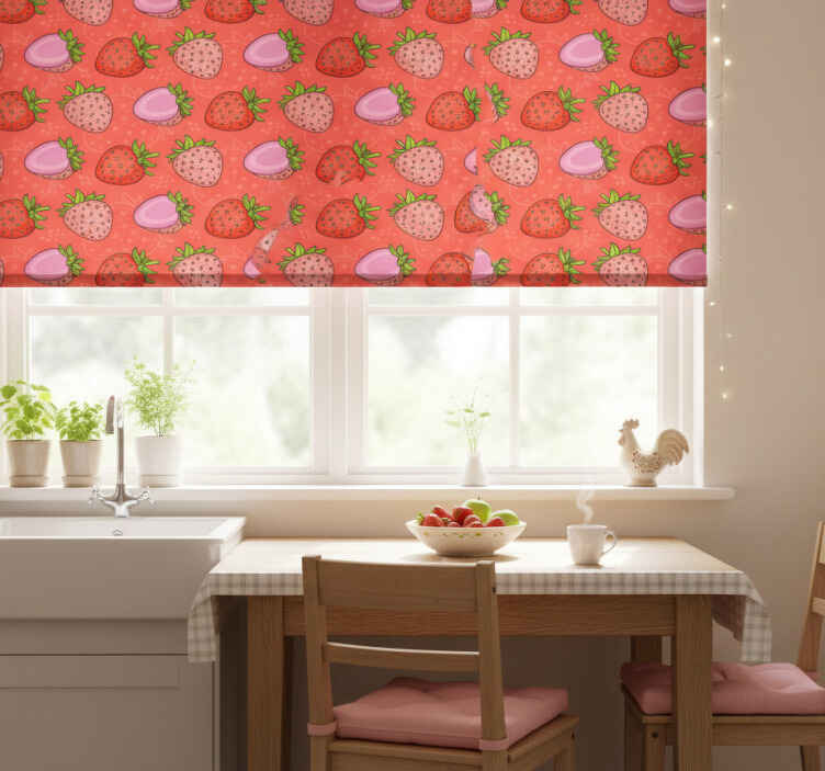 Küchenfenster rollo mit nahtlosen roten und rosa erdbeeren - TenStickers