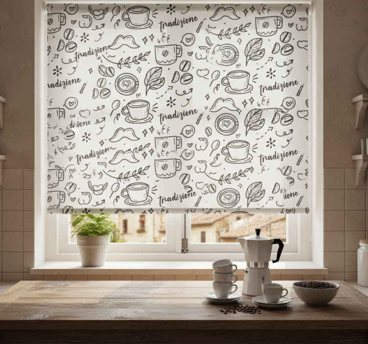 Persiana enrollable para cocina tradición italiana con café - TenVinilo