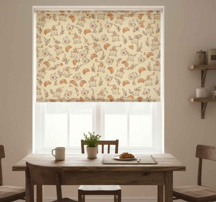Küchenfenster rollo mit handgezeichnetem kaffeemuster - TenStickers