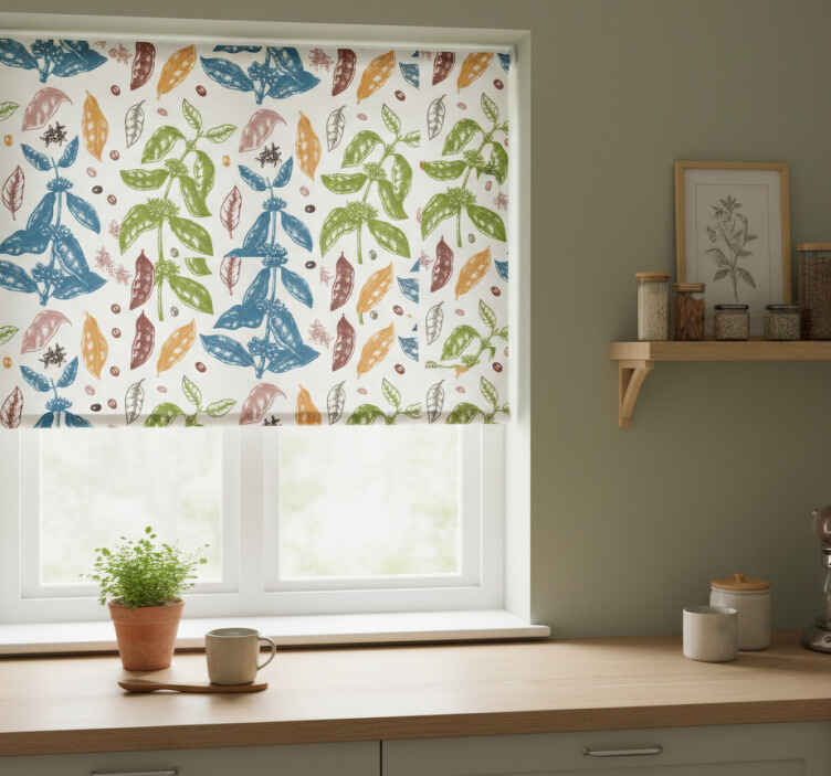 Store enrouleur cuisine motif coloré plante café - TenStickers