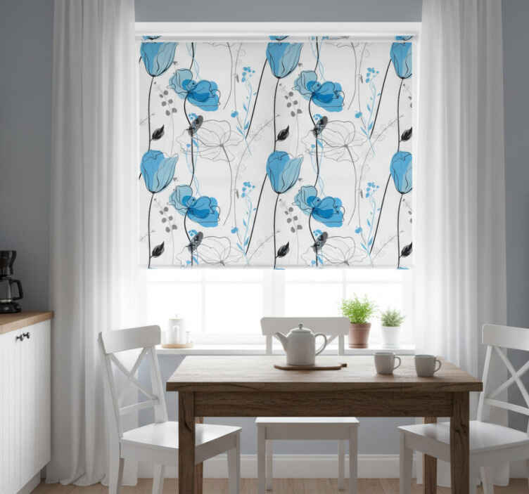 Store enrouleur cuisine fleurs coquelicot scandinave - TenStickers