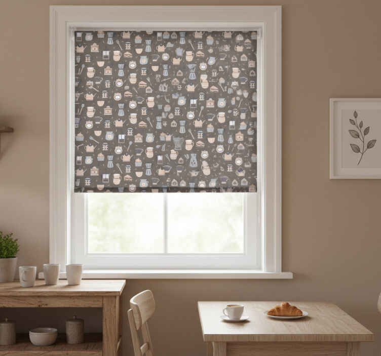 Persiana enrollable para cocina con iconos de café - TenVinilo