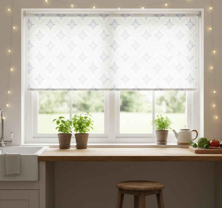 Küchenfenster rollo mit blauen rhombusfliesen - TenStickers