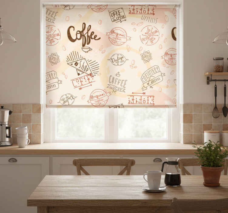 Persiana enrollable para cocina iconos de café - TenVinilo