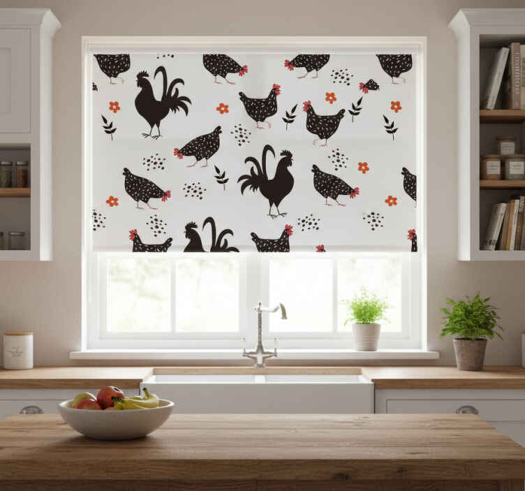 Store enrouleur cuisine coq noir et blanc - TenStickers