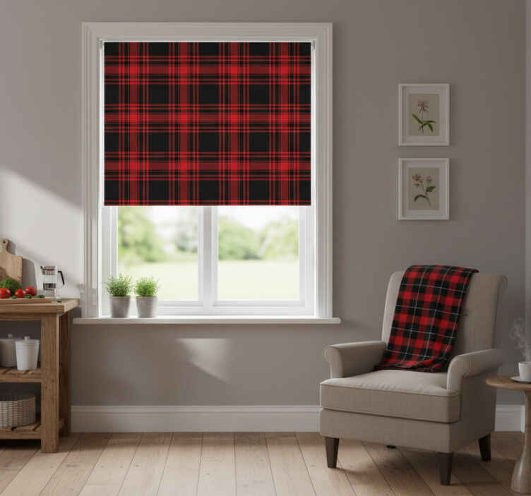 Store enrouleur cuisine motif tartan noir rouge - TenStickers