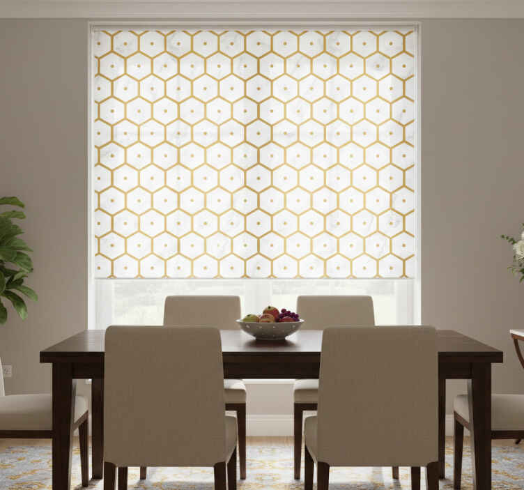 Store enrouleur salle à manger motif marbre doré hexagonal - TenStickers
