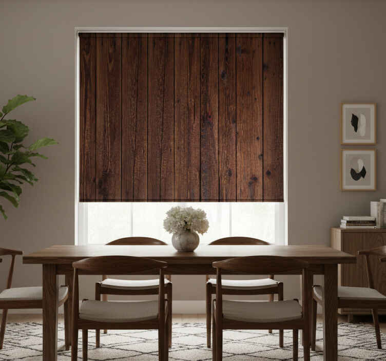 Dining room roller blind dark brown rustic wood - TenStickers