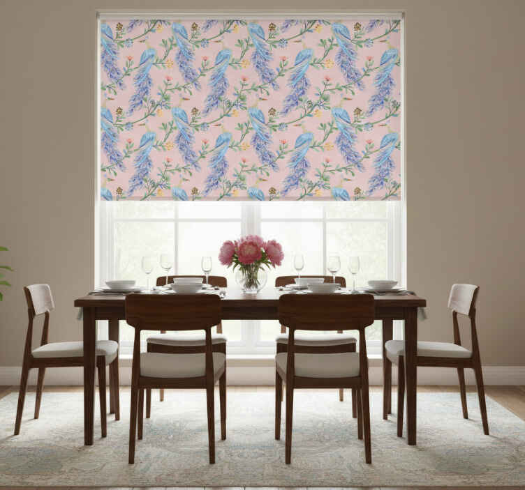 Estore de rolo sala de jantar pássaros no paraíso rosa - TenStickers
