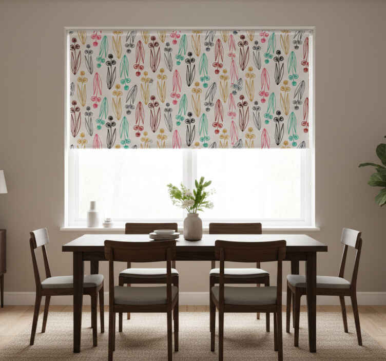 Store enrouleur salle à manger motif fleurs abstraites - TenStickers