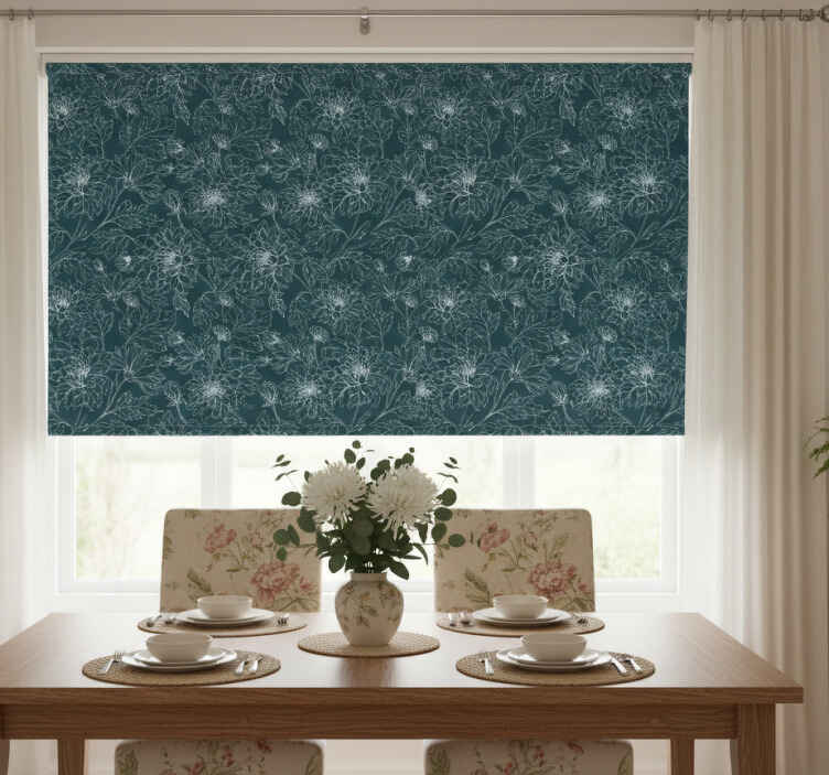 Dining room blind grandmillennial white flowers - TenStickers