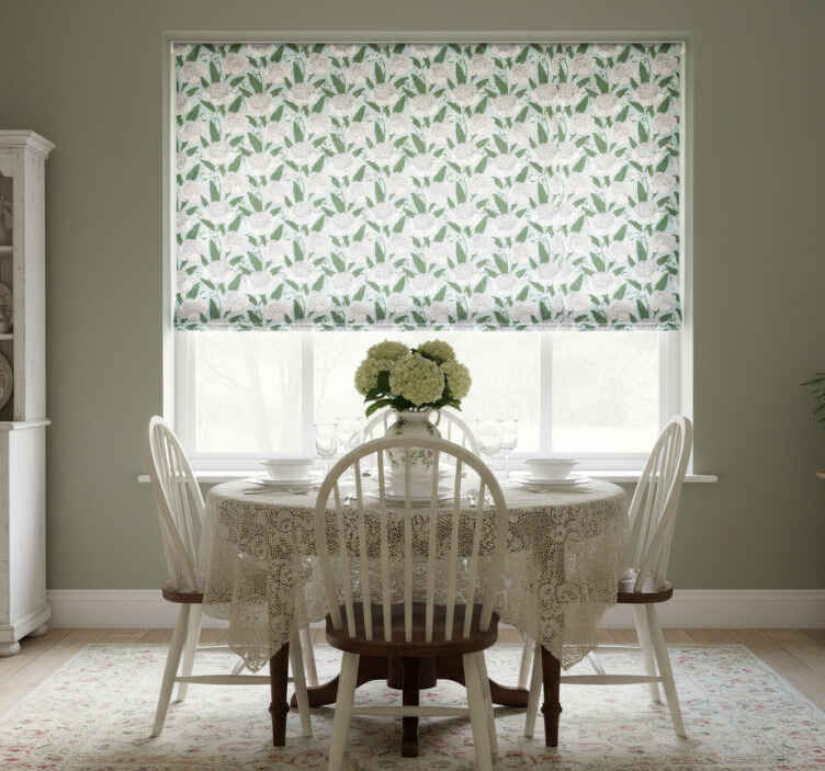 Dining room roller blind with white floral pattern - TenStickers