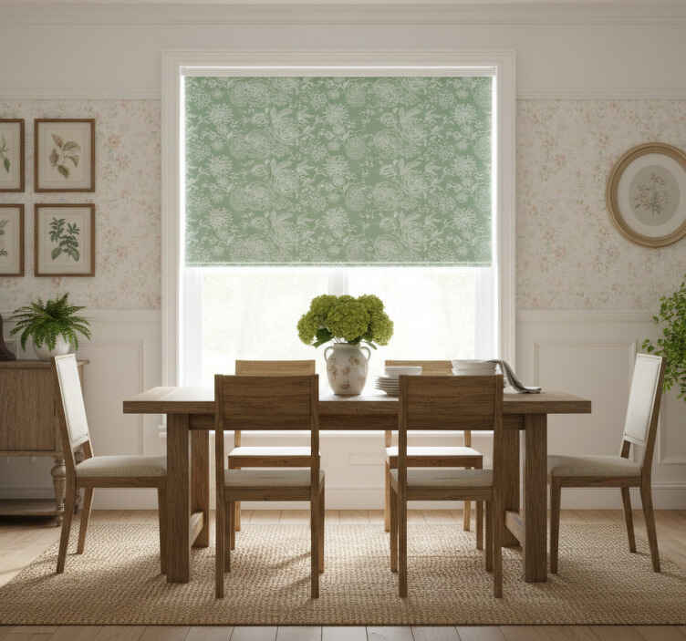 Store enrouleur salle à manger style floral vert - TenStickers