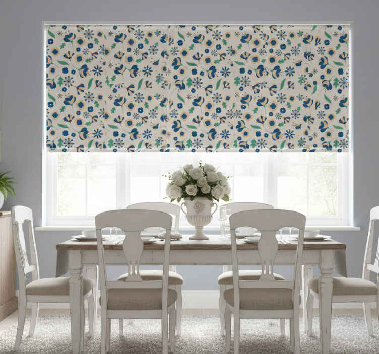Store enrouleur salle à manger motif floral blanc provincial - TenStickers