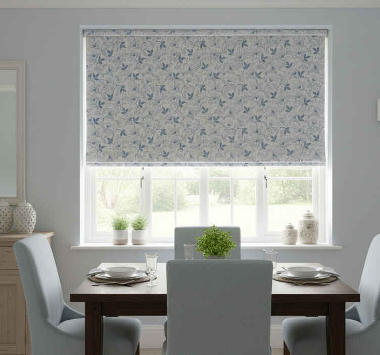 Store enrouleur salle à manger motif floral bleu - TenStickers