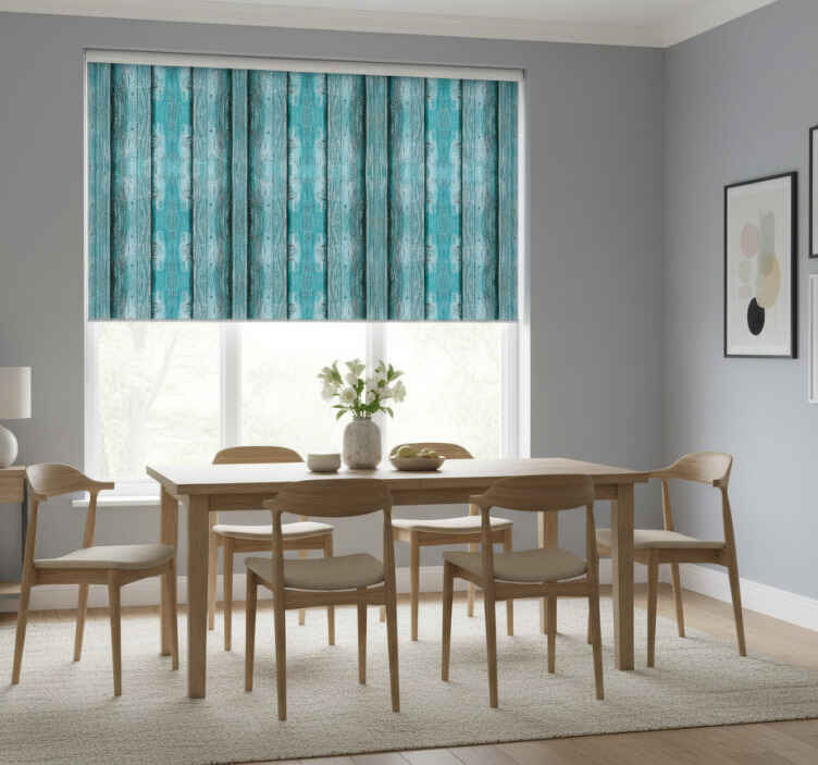 Persiana enrollable para comedor efecto madera azul - TenVinilo