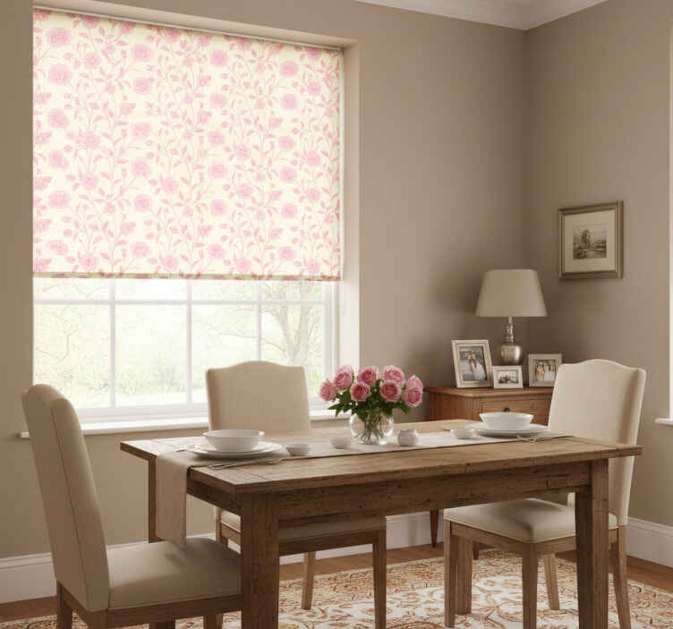 Dining room roller blind with vintage pink roses - TenStickers