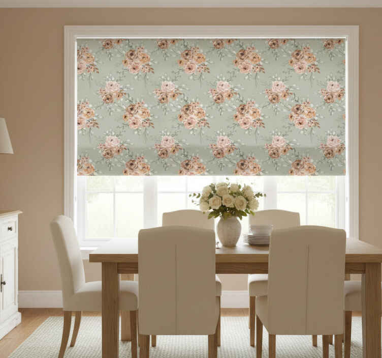 Dining room blind with vintage roses on mint green - TenStickers
