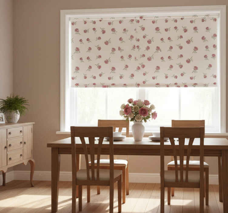 Dining room roller blind with romantic vintage rose design - TenStickers