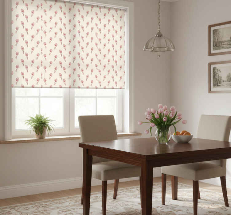 Dining room roller blind small pink tulips pattern - TenStickers