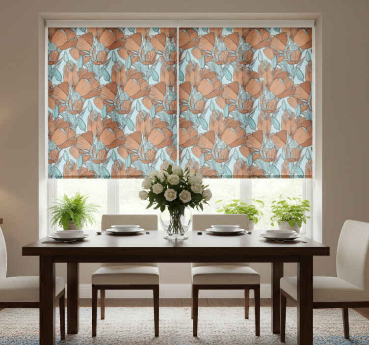 Dining room roller blind with blue tulip design - TenStickers