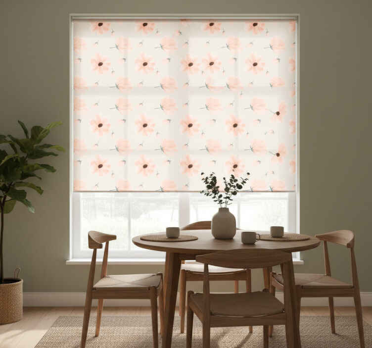 Dining room roller blind with large floral watercolor design - TenStickers