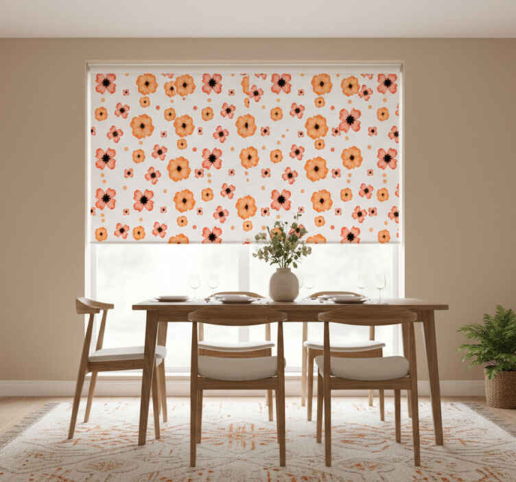 Store enrouleur salle à manger motif aquarelle rose et orange - TenStickers