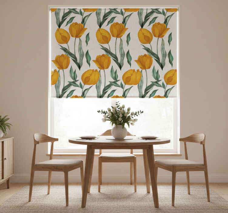 Store enrouleur salle à manger motif peinture tulipes jaunes - TenStickers