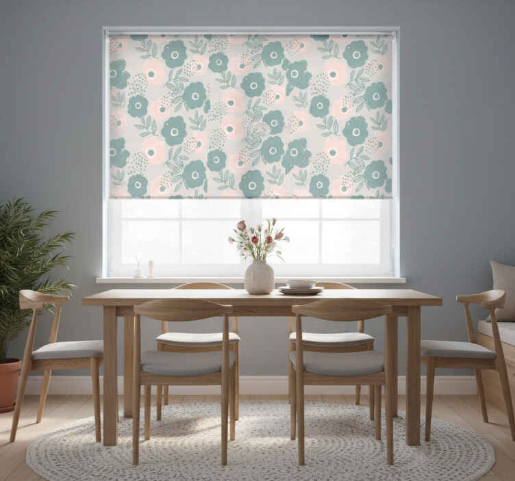 Persiana enrollable para comedor flores acuarela rosa y azul - TenVinilo