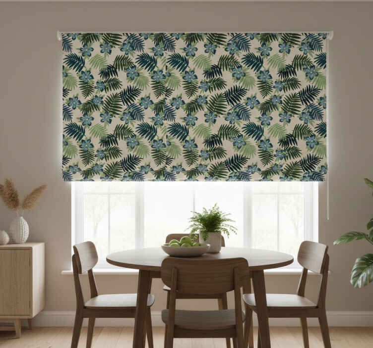 Persiana enrollable para comedor selva tropical verde y azul - TenVinilo