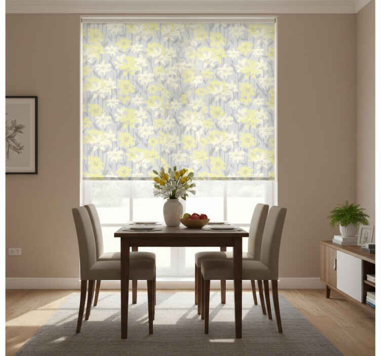 Dining room blind with yellow flowers on grey - TenStickers