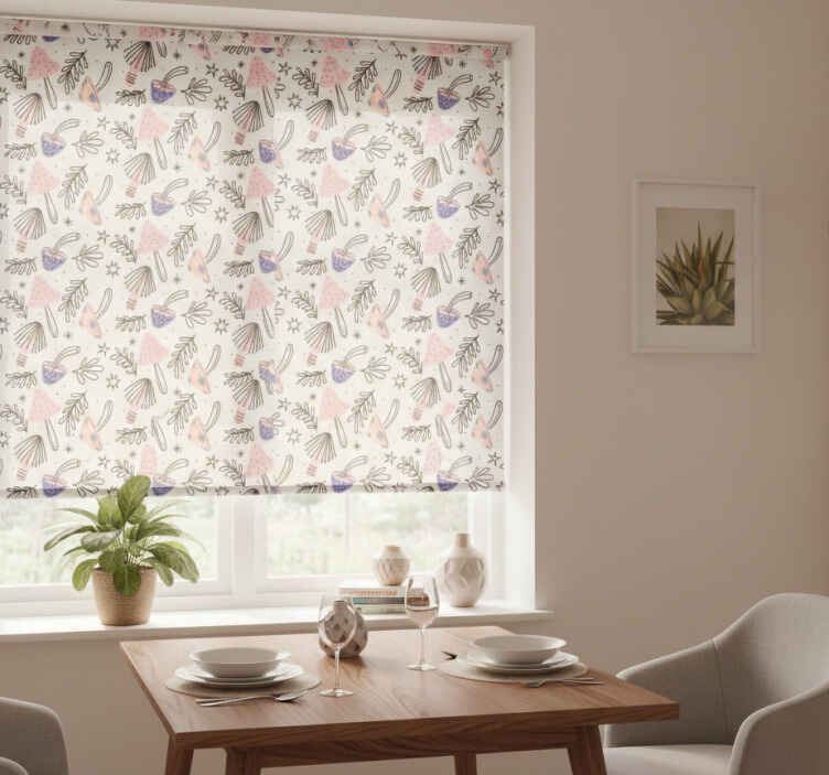 Persiana enrollable para comedor setas y flores clásicas - TenVinilo