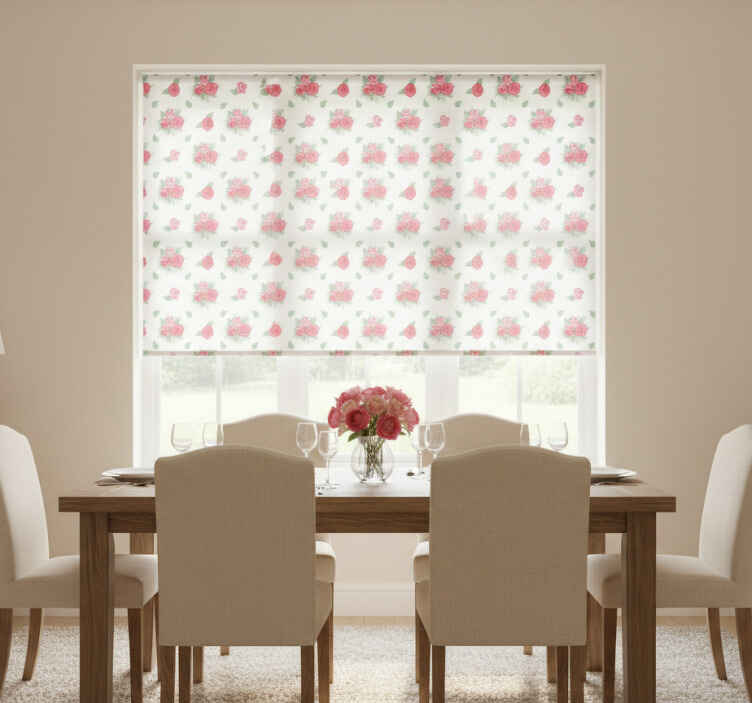 Dining room roller blind with pink and red roses - TenStickers