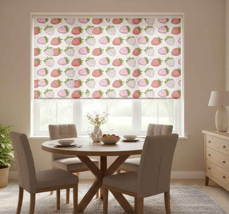 Dining room roller blind with seamless strawberry print - TenStickers