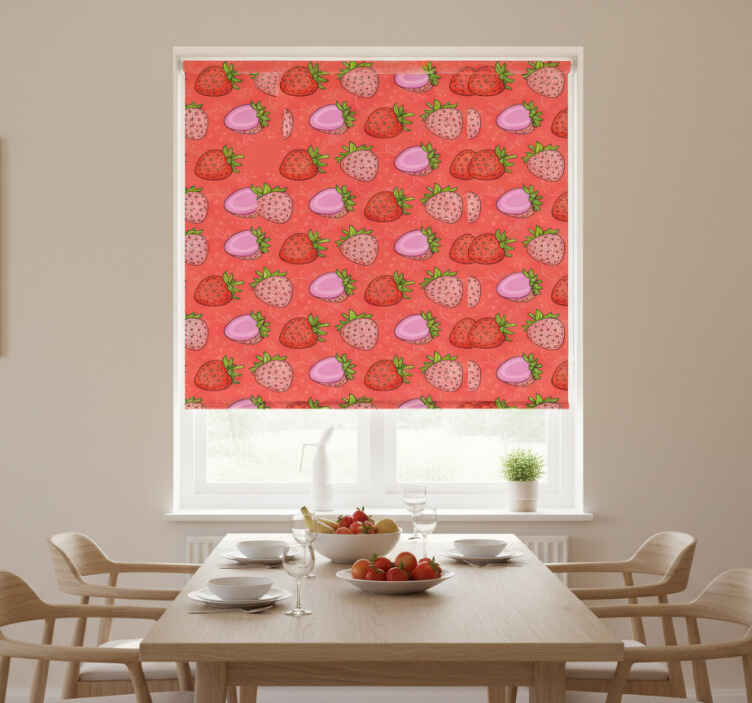 Persiana enrollable para comedor fresas rojas y rosas - TenVinilo