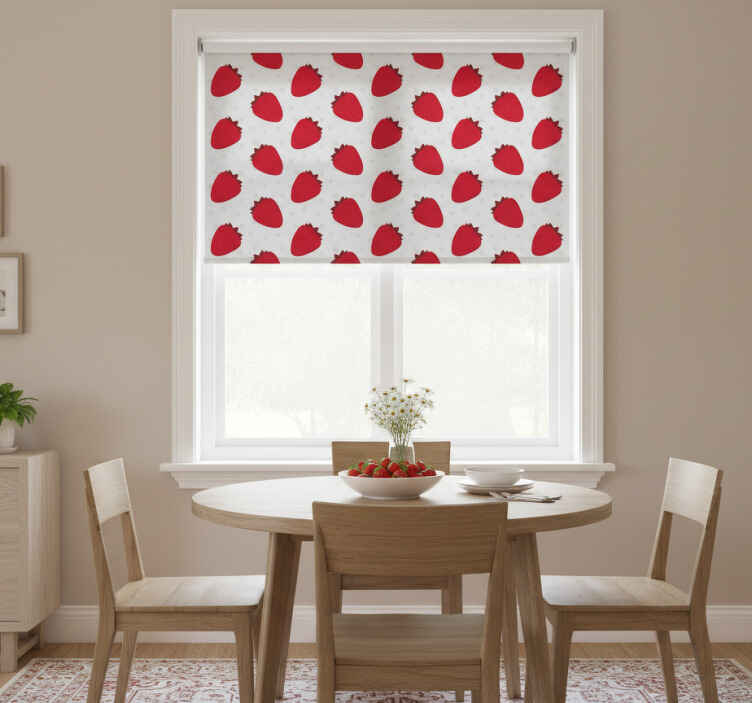 Dining room roller blind with red strawberry pattern - TenStickers