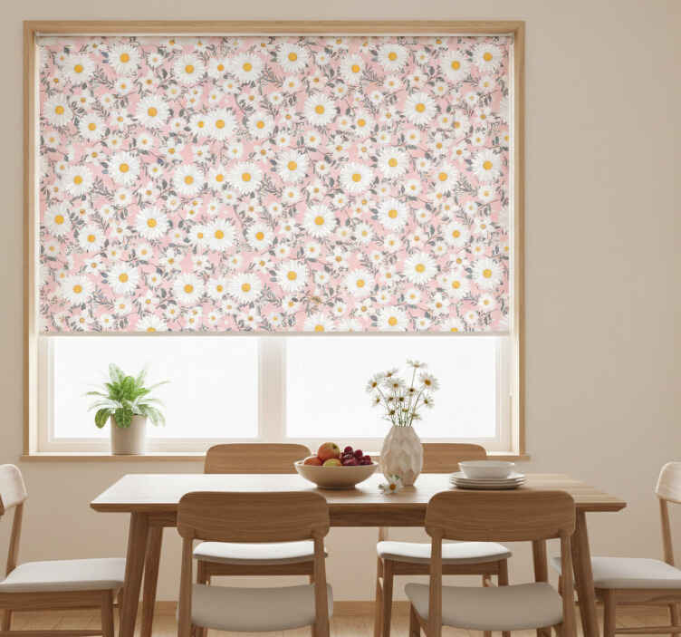 Dining room blind with pink background daisy flowers - TenStickers
