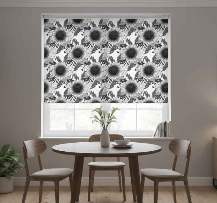 Persiana enrollable para comedor girasoles blancos y negros - TenVinilo