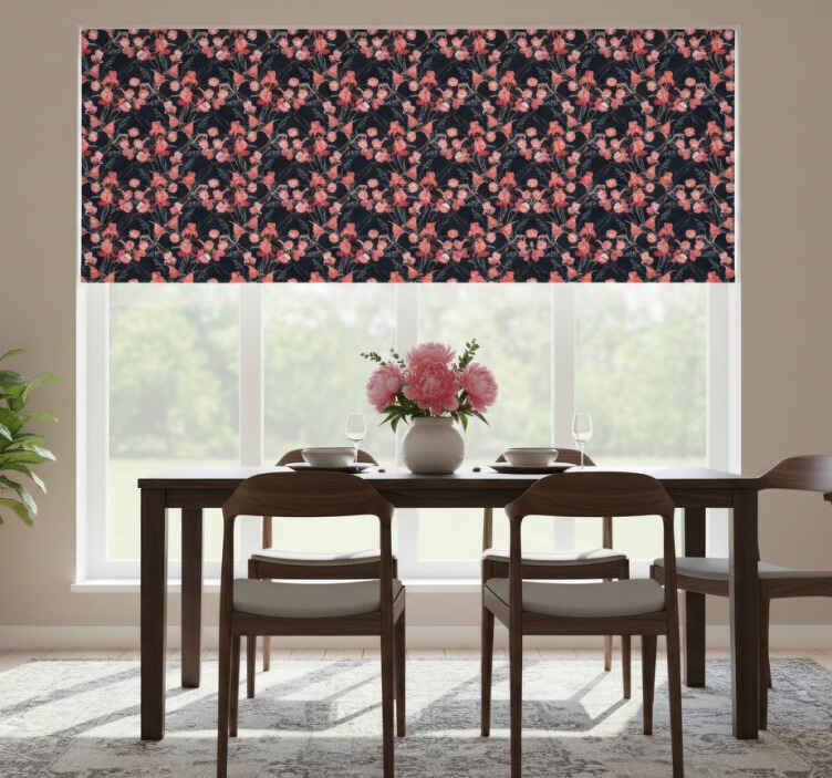 Dining room roller blind with delicate pink blossoms - TenStickers