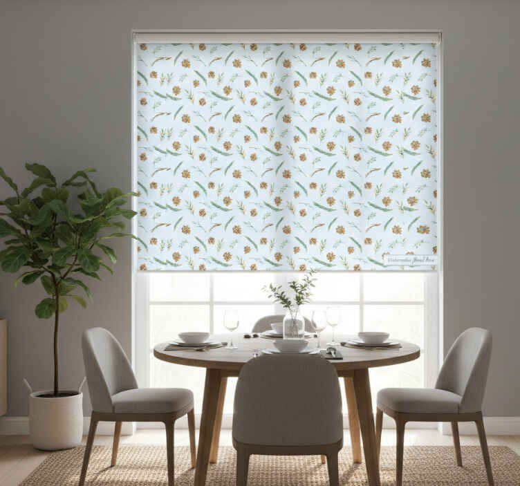 Persiana enrollable para comedor acuarela floral azul - TenVinilo