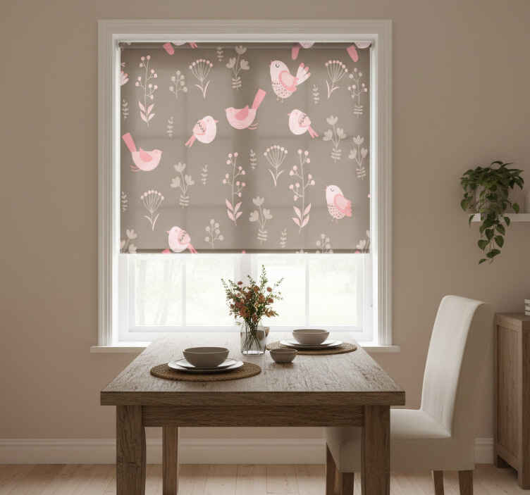 Persiana enrollable para comedor aves rosas vintage - TenVinilo